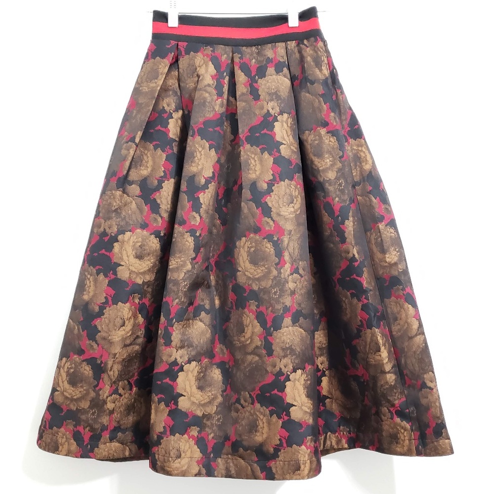 ASOS Black Midi Skirt with Gold Floral and Red Accents